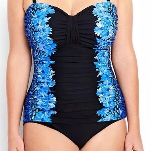 Lands' End Bandeau Jubilee Daisy Ruched One Piece Swimsuit Underwire